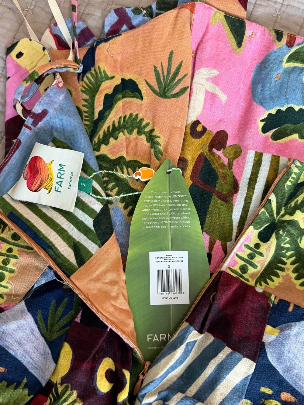 Farm Rio NWT Multicolor Printed Mini Dress - Strap Detail - Picture 6 of 7